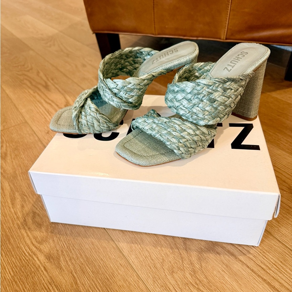 NIB Schutz Amani Straw Heeled Sandals